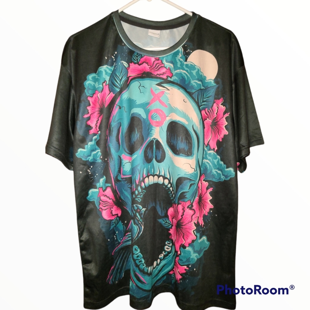 ZOOTOP BEAR Men's Graphic T Shirt Skull Flowers Print XXL Black
